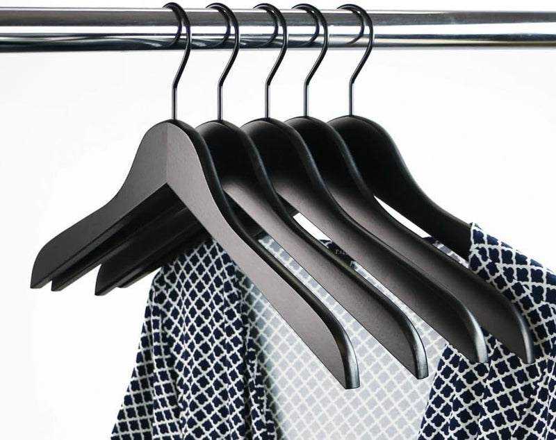 MAWA Wooden Hangers for Jackets, Coats, and Sweaters - Black Lacquered, 45 cm (Set of 5) - Image 2